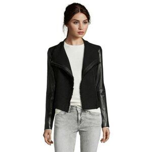 Vince Boucle Scuba Moto Jacket with Leather Sleeves Black Size XS
